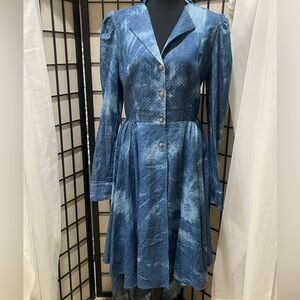 For Her NYC Blue SWISS Dot TRENCH DRESS, VICTORIAN, HIGH LOW, WOMEN SIZE L